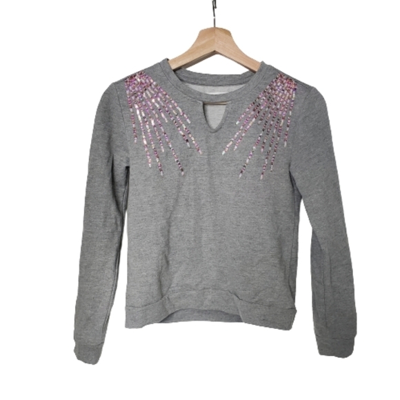 Epic Thread‎ Gray Sweatshirt Keyhole Sequins Girls Size Large - Picture 1 of 6